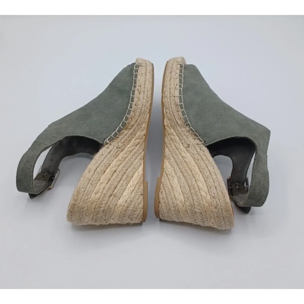 Gap Sandal‎ Wedge Gray Faux Suede and Straw Espadrille Slingback Size 7